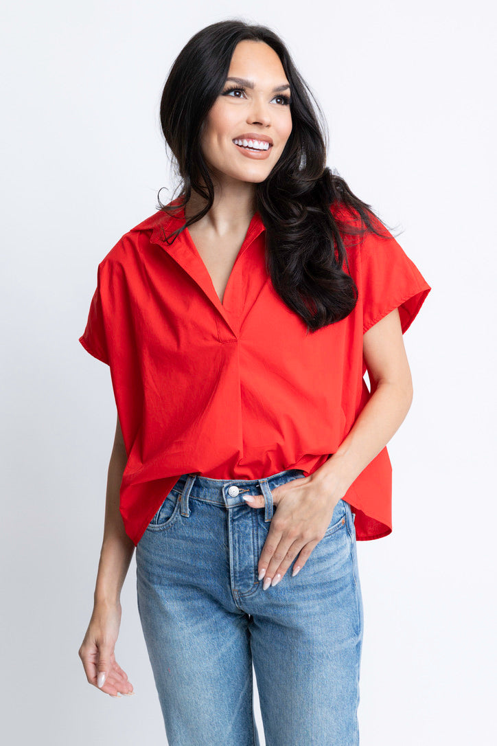 Poplin Vneck Top