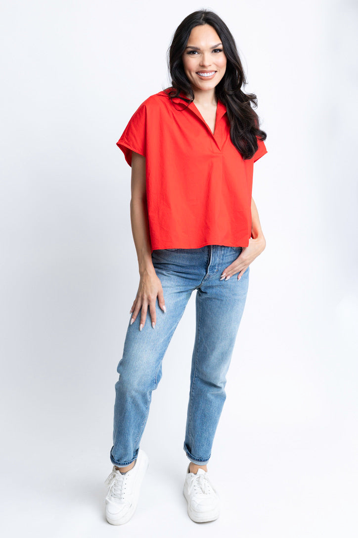 Poplin Vneck Top