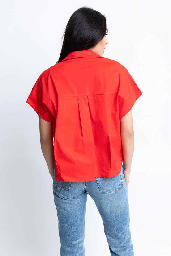 Poplin Vneck Top