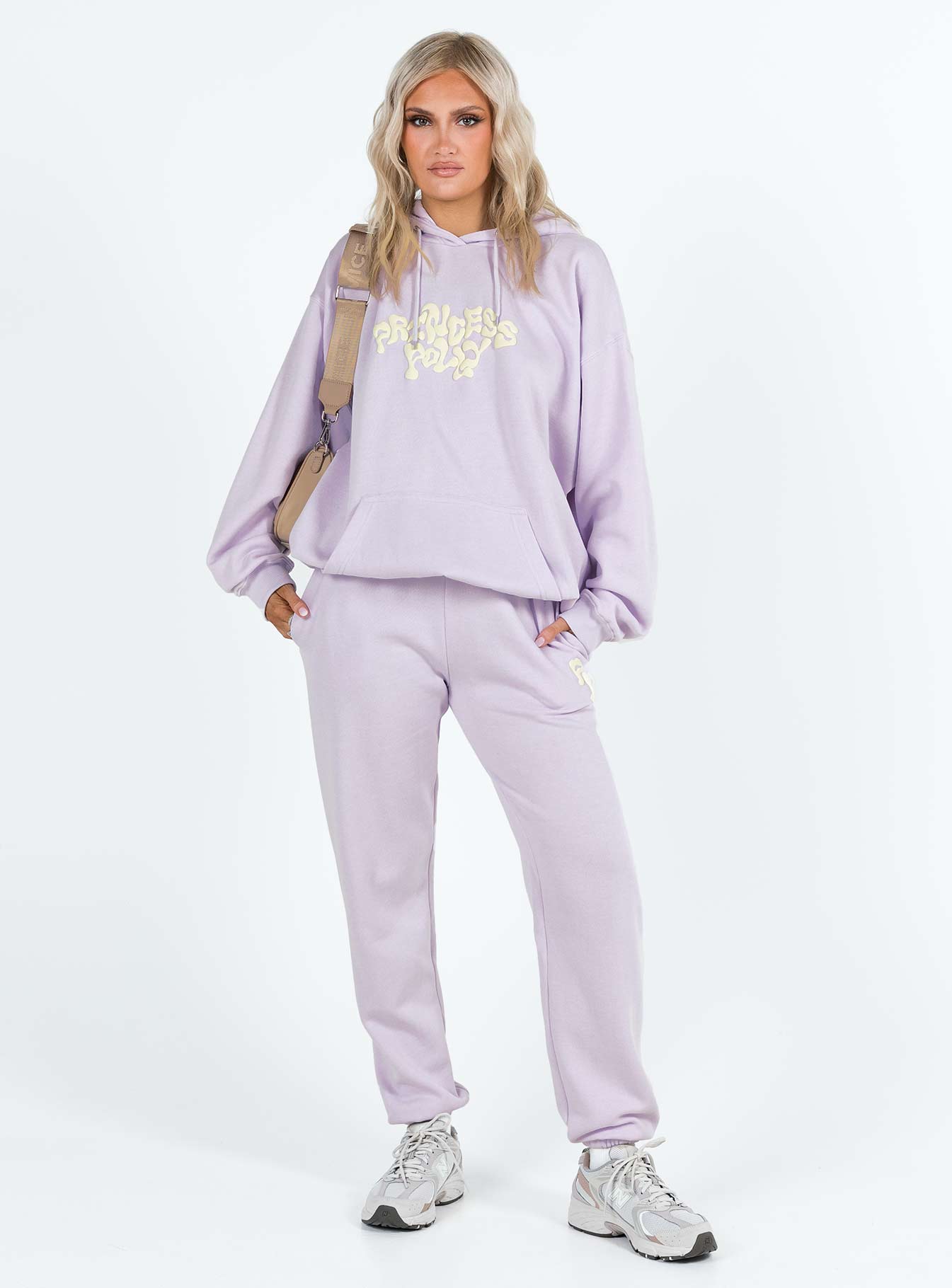 Princess Polly Hooded Sweatshirt Squiggle Text Dusty Mauve / Eggshell