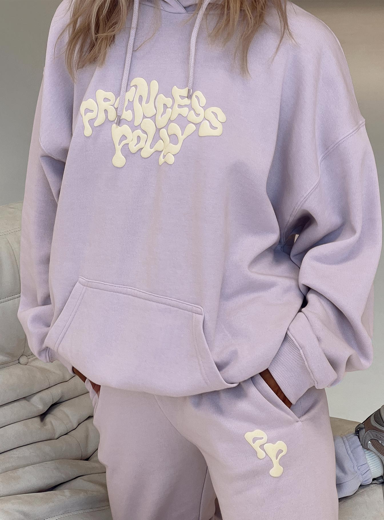 Princess Polly Hooded Sweatshirt Squiggle Text Dusty Mauve / Eggshell