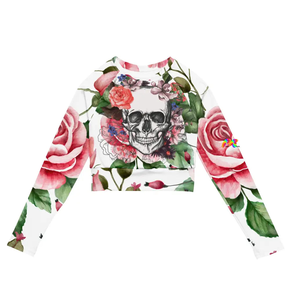 Rose Skull Long Sleeve Crop Top