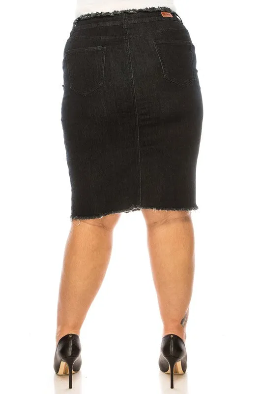 Roxanne Black Wash Fringe Jean Skirt