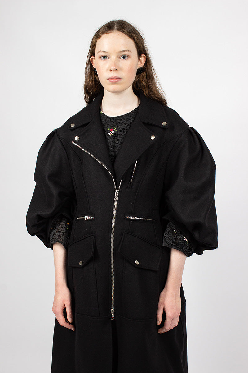 Sculpted Biker Detail Coat Black