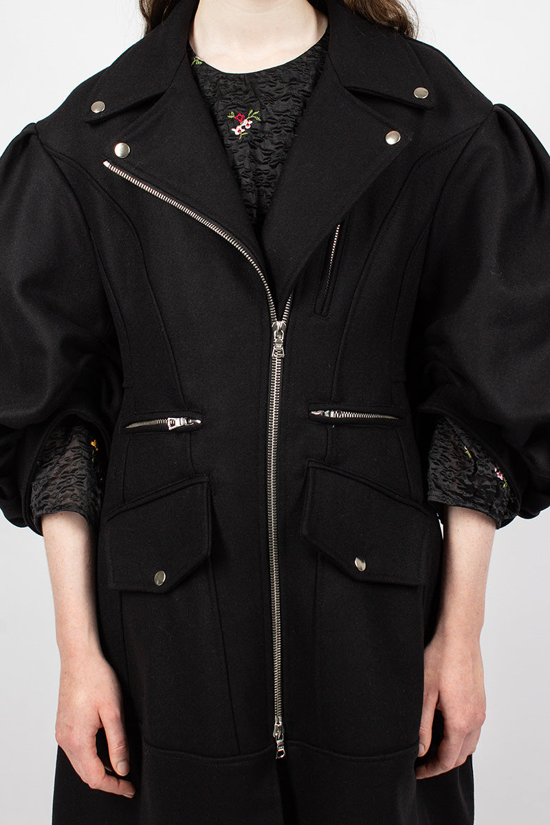 Sculpted Biker Detail Coat Black