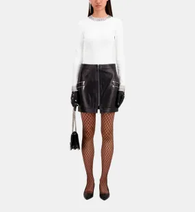 Short black leather skirt