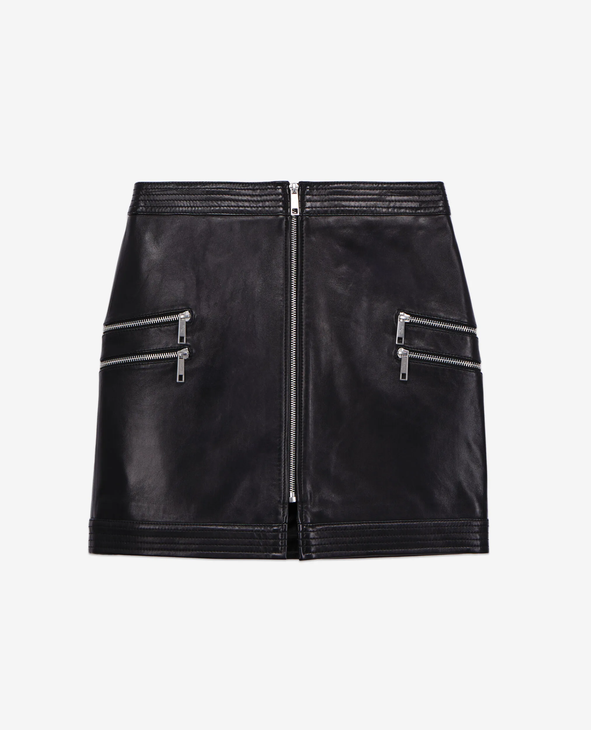 Short black leather skirt