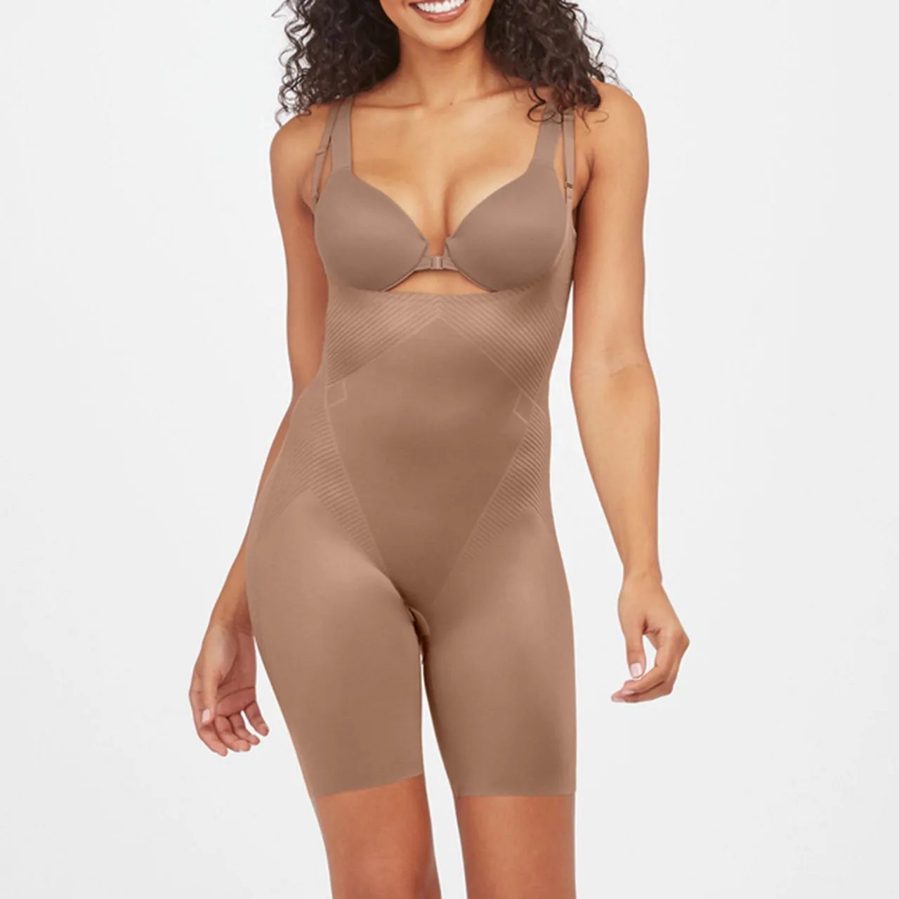 SPANX Thinstincts® 2.0 Open-Bust Mid-Thigh Bodysuit - Light Brown