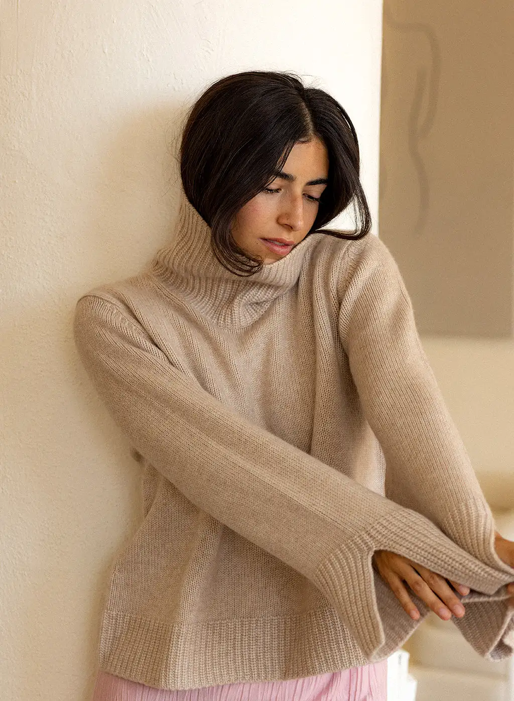 Stateside Cozy Cashmere Turtleneck Sweater in Camel