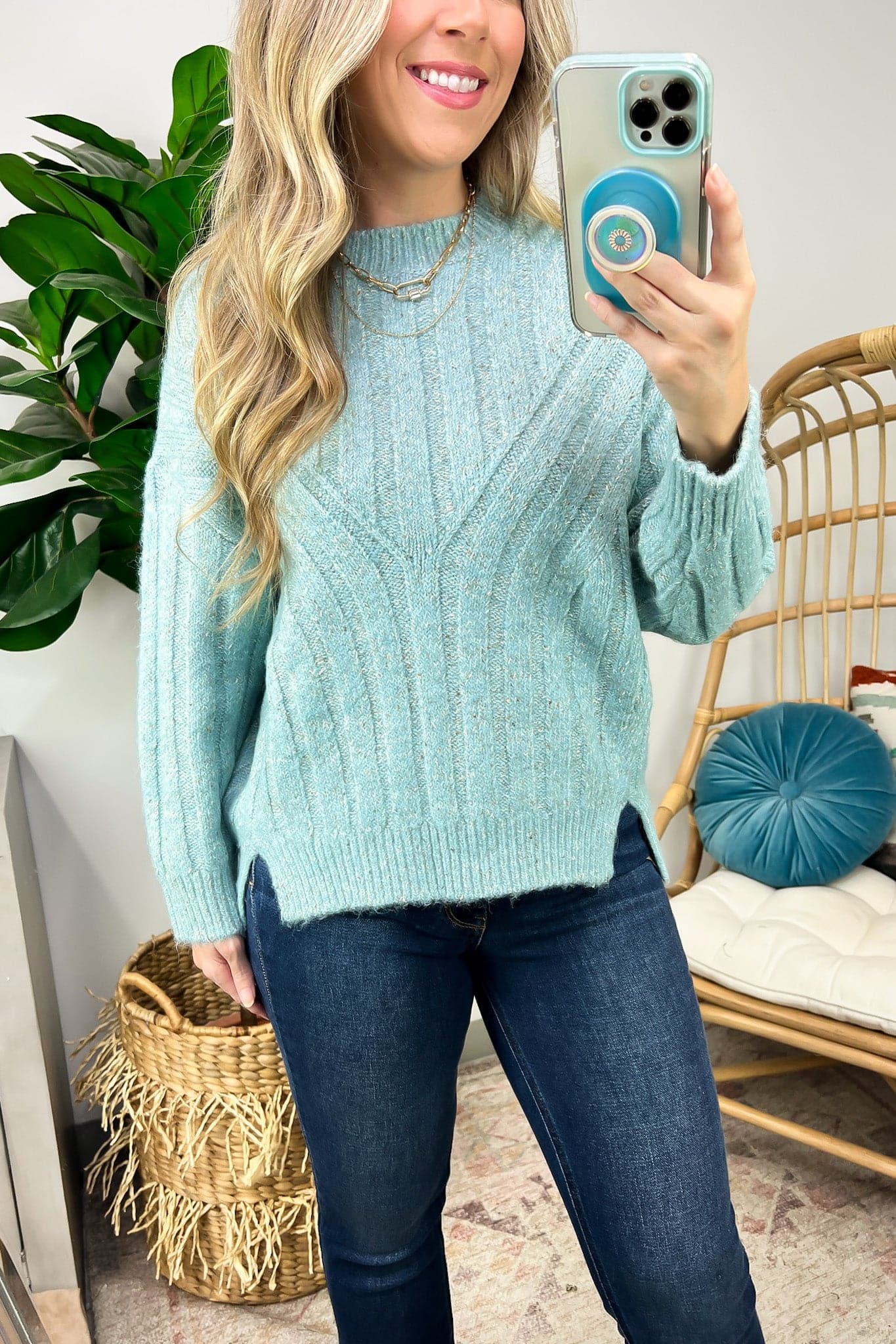 Style Skills Long Sleeve Side Slit Sweater - FINAL SALE