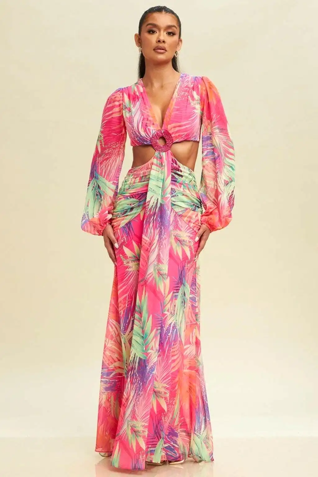 Sunrise Chiffon Floral Maxi Dress - Pink