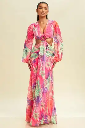 Sunrise Chiffon Floral Maxi Dress - Pink