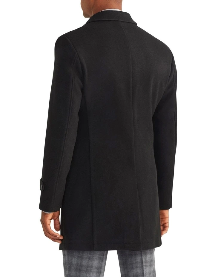 Tailored Melton 4 Button Coat in Black