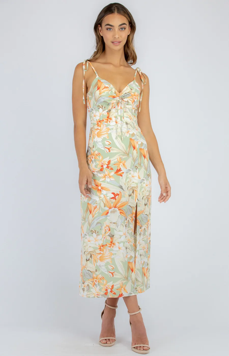 Tropical Print Drawstring Front Dress (SDR940A) 