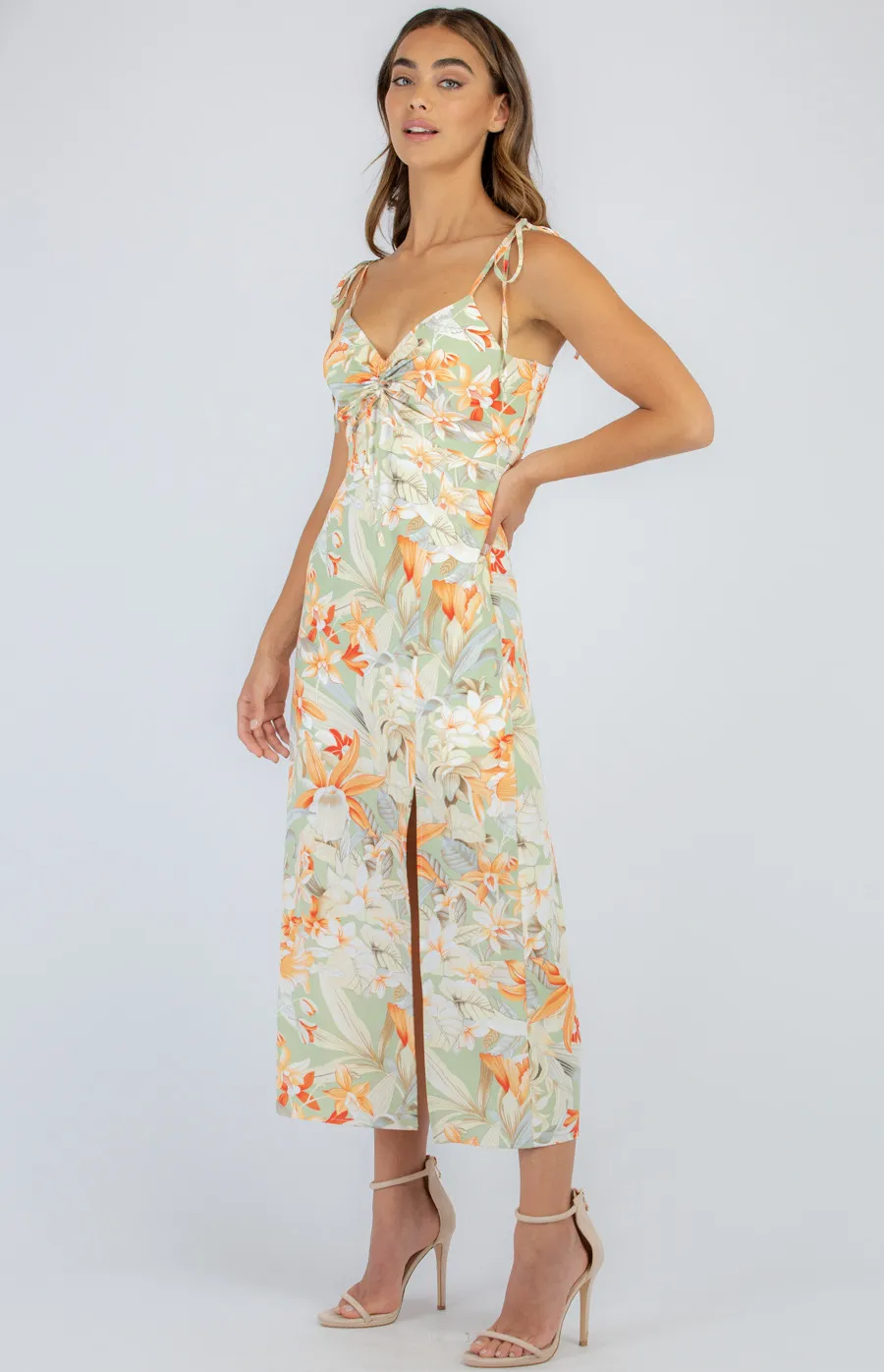 Tropical Print Drawstring Front Dress (SDR940A) 