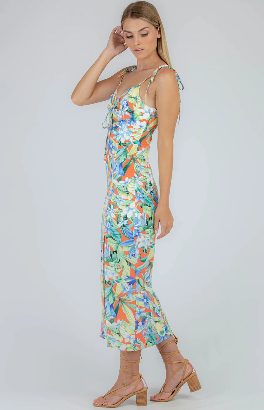 Tropical Print Drawstring Front Dress (SDR940A) 