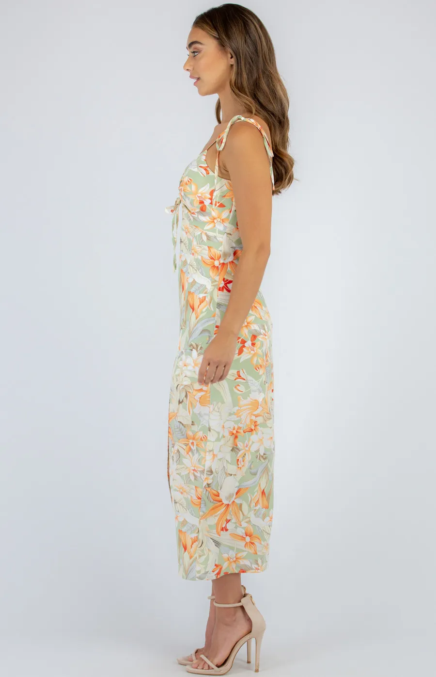 Tropical Print Drawstring Front Dress (SDR940A) 