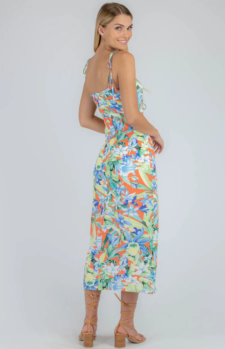 Tropical Print Drawstring Front Dress (SDR940A) 