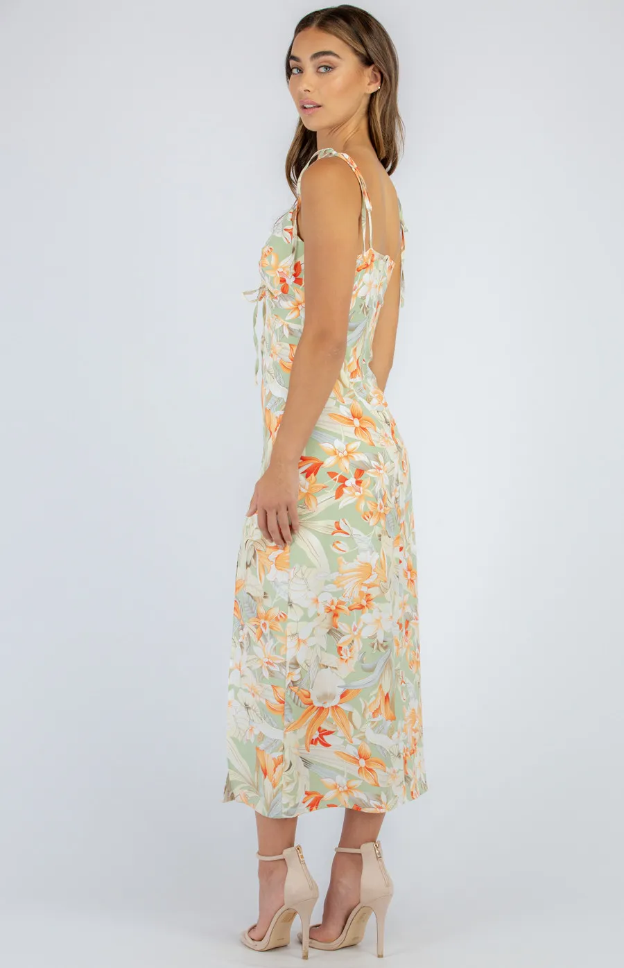 Tropical Print Drawstring Front Dress (SDR940A) 