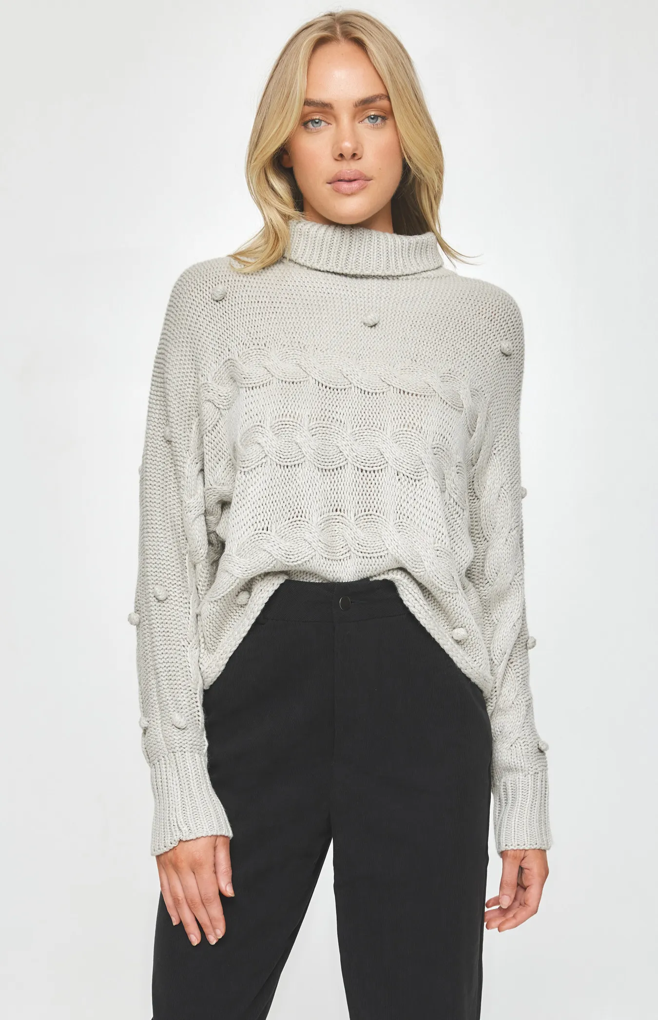 Turtleneck Knit with Pom Pom and Plaited Details (SKN533)