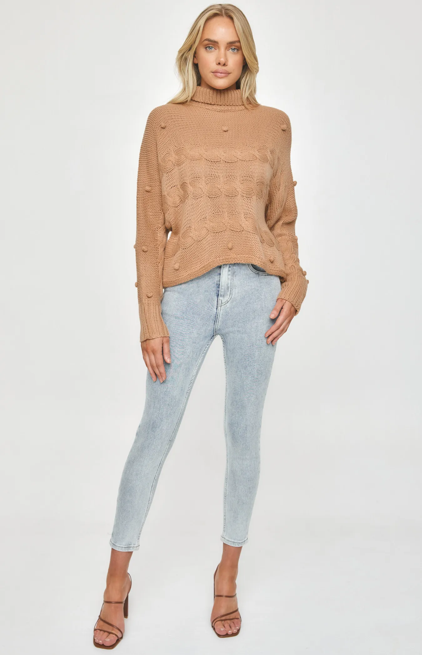 Turtleneck Knit with Pom Pom and Plaited Details (SKN533)