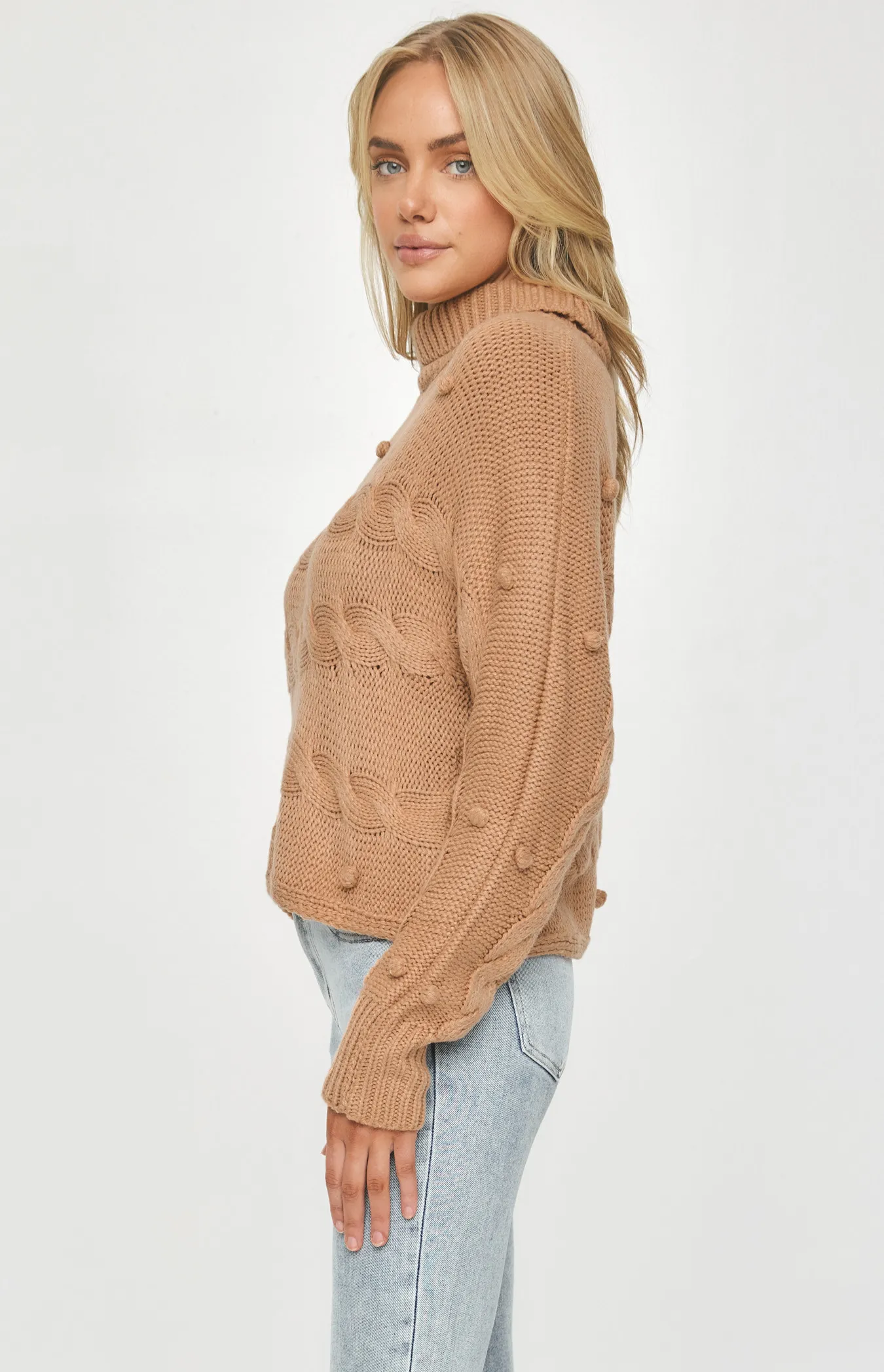 Turtleneck Knit with Pom Pom and Plaited Details (SKN533)