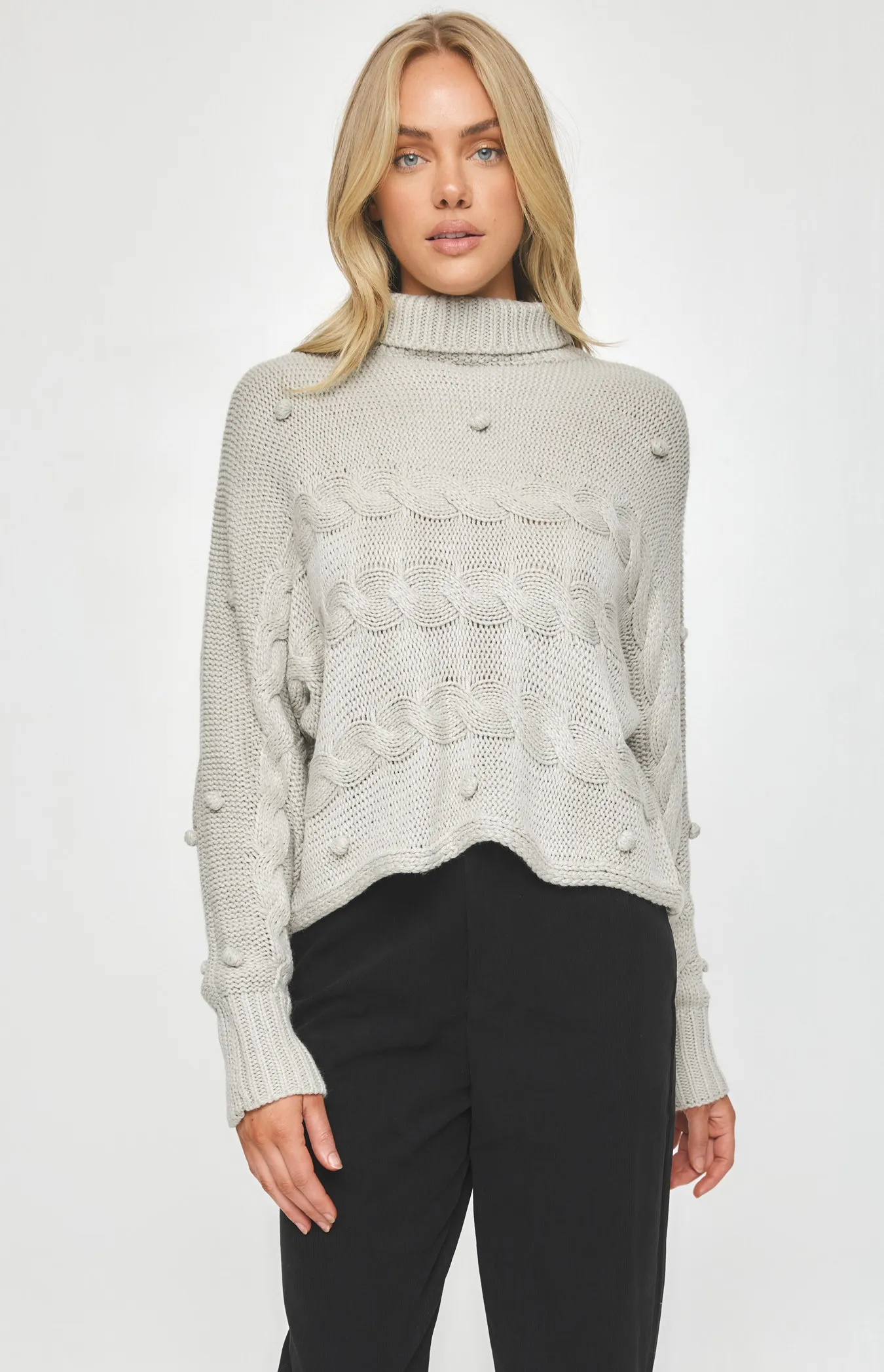 Turtleneck Knit with Pom Pom and Plaited Details (SKN533)