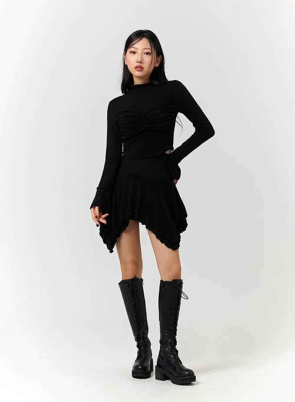 Turtleneck Rib Knit Long Sleeve Crop Top CD328