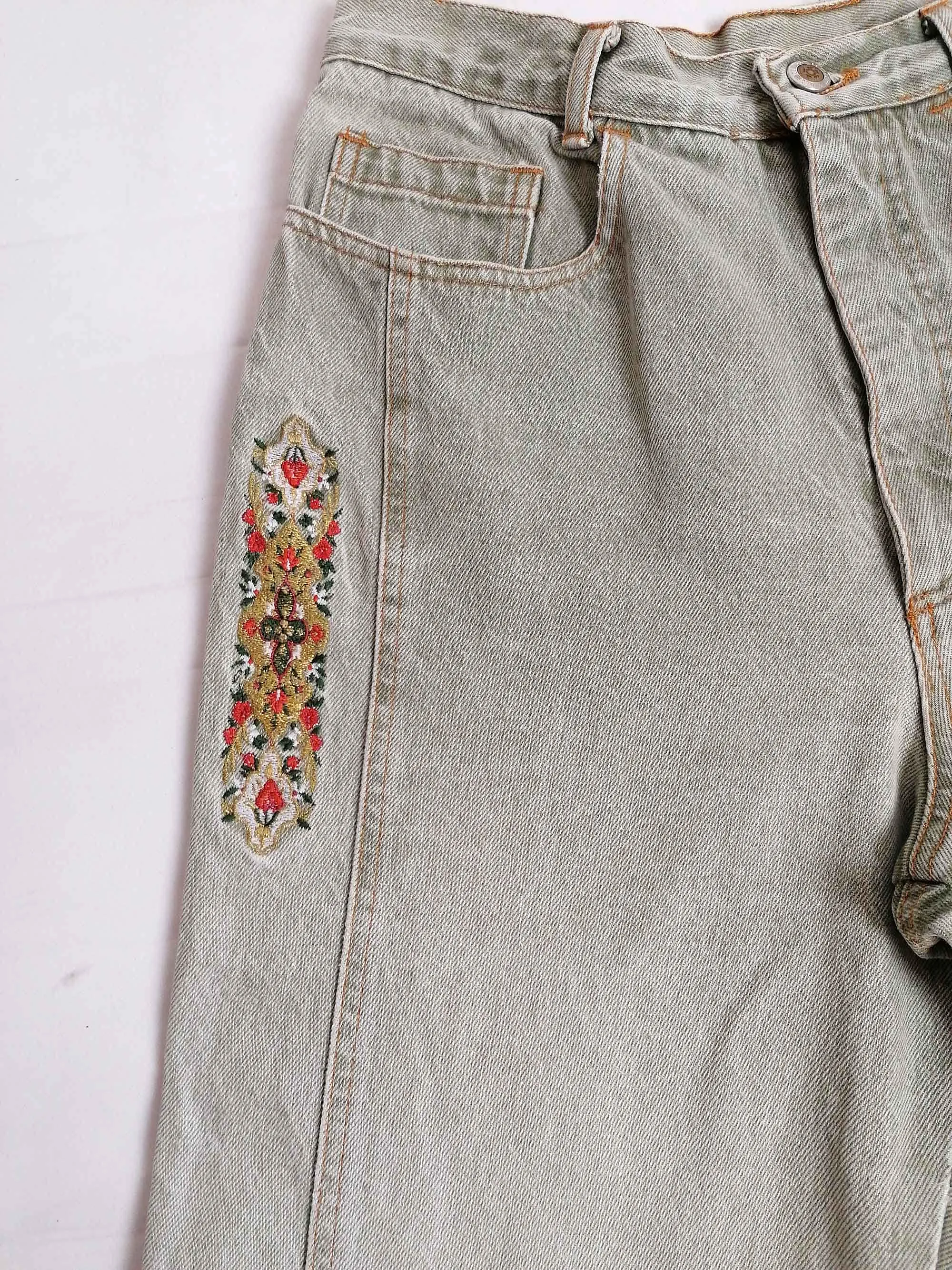 Vintage 80's COTTON LINE High Waist Mom Jeans Embroidery - size S-M ( 30 waist)