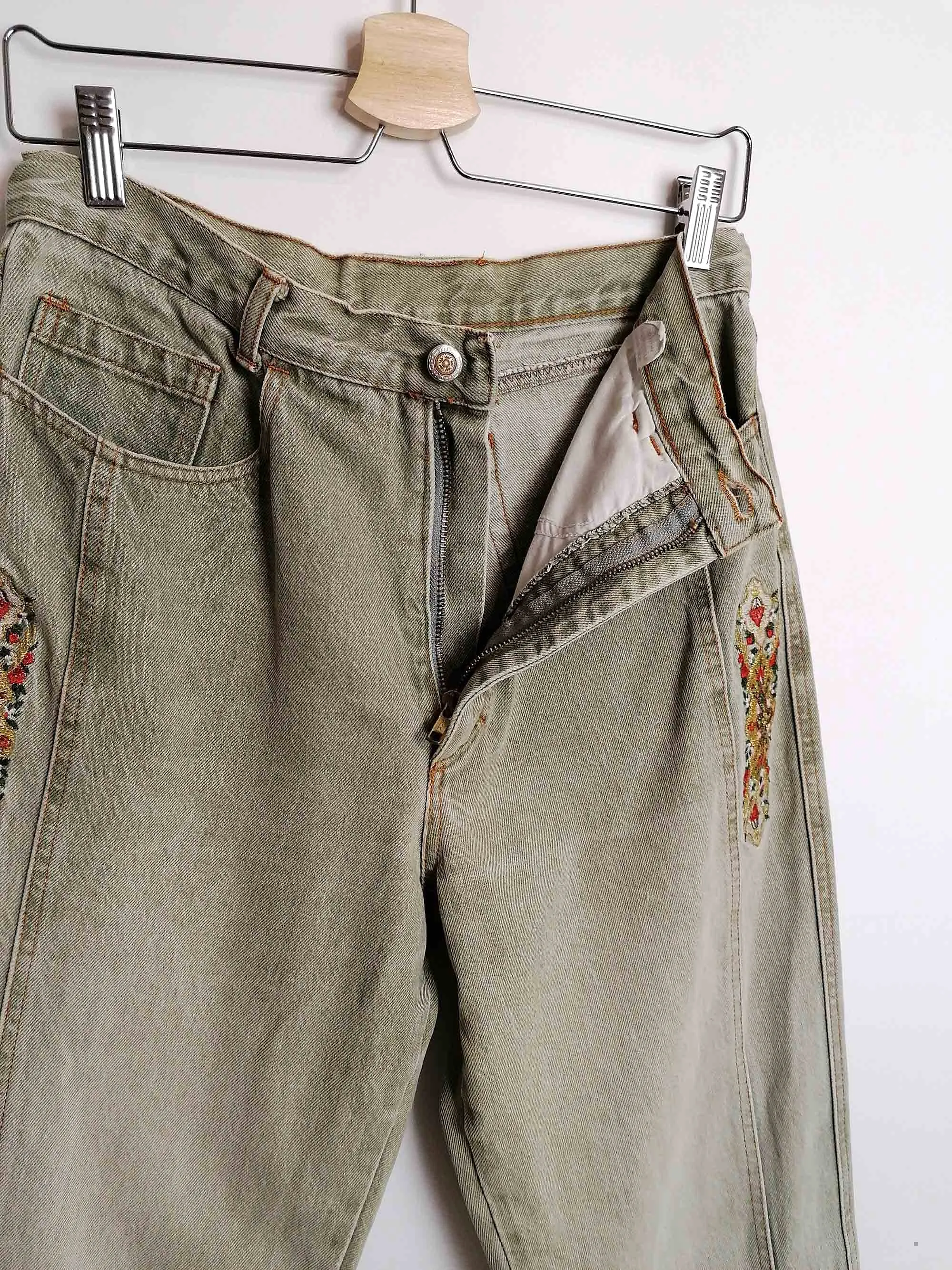 Vintage 80's COTTON LINE High Waist Mom Jeans Embroidery - size S-M ( 30 waist)