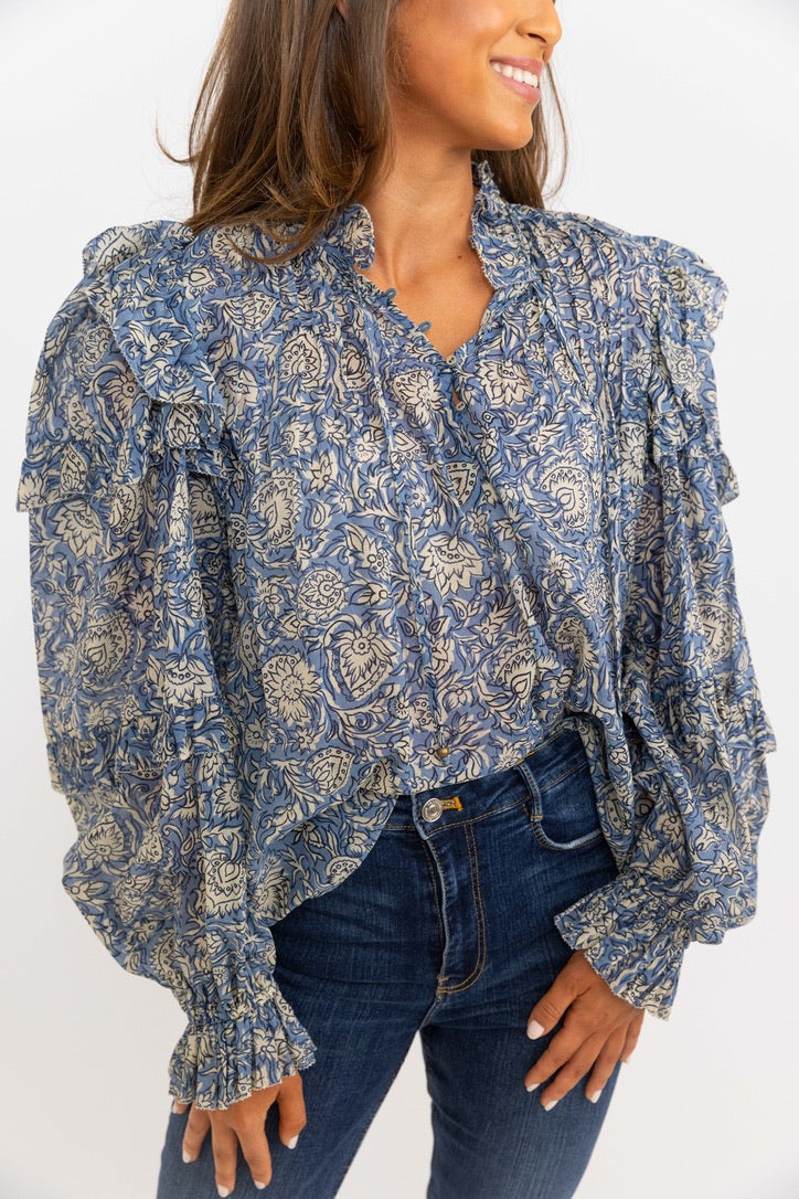 Vintage Floral Ruffle Top