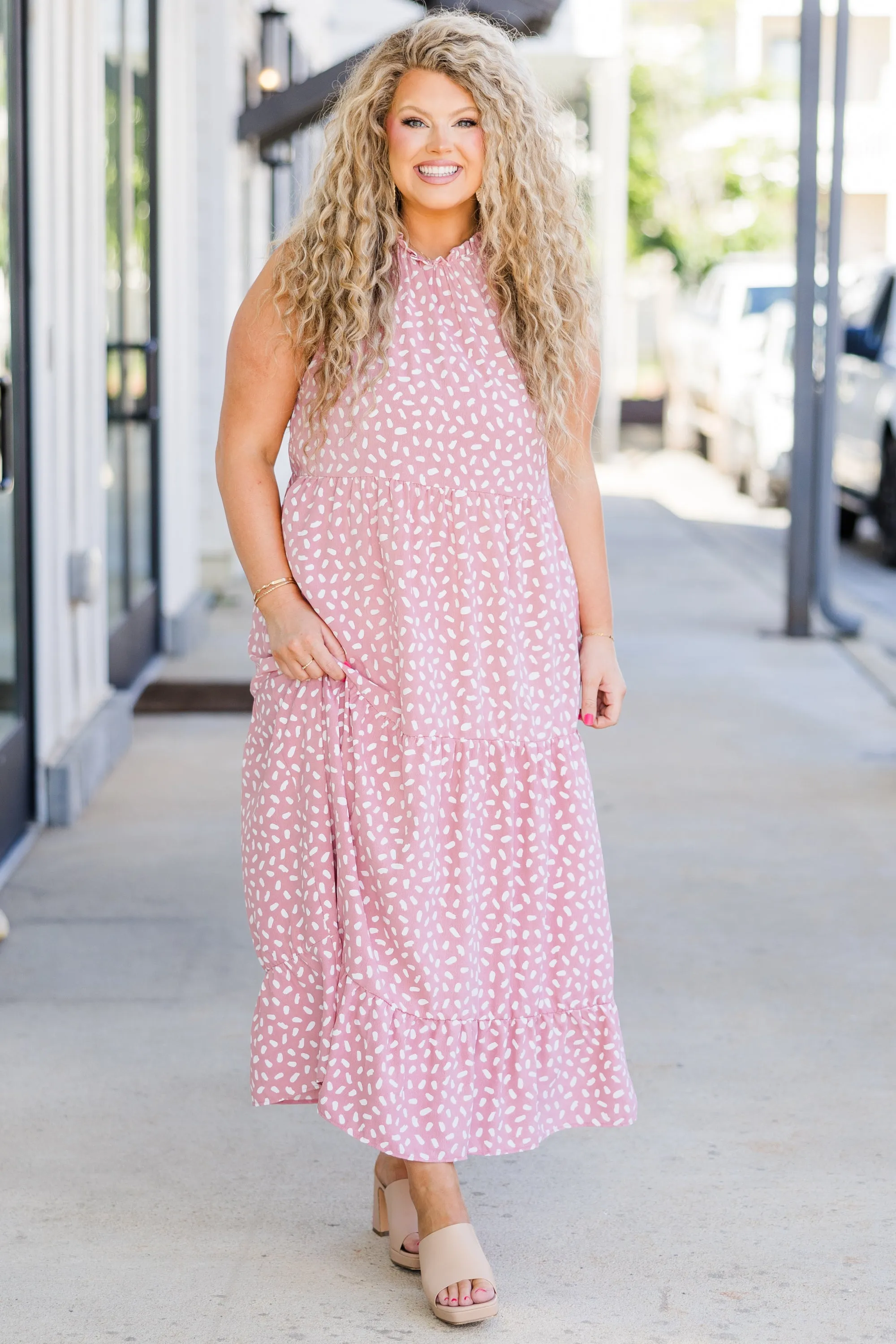 Weekend Wardrobe Maxi Dress, Mauve Dalmatian