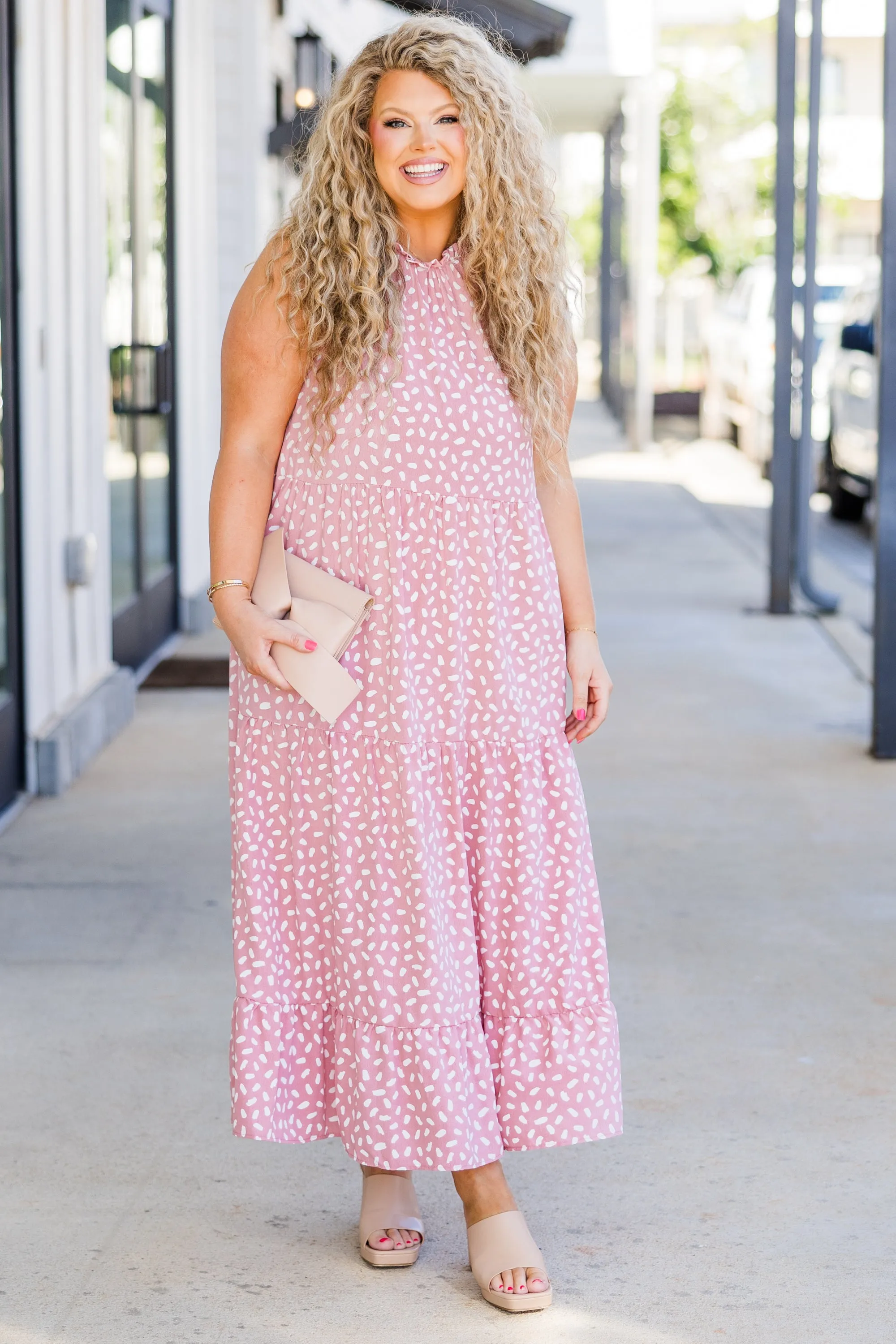 Weekend Wardrobe Maxi Dress, Mauve Dalmatian