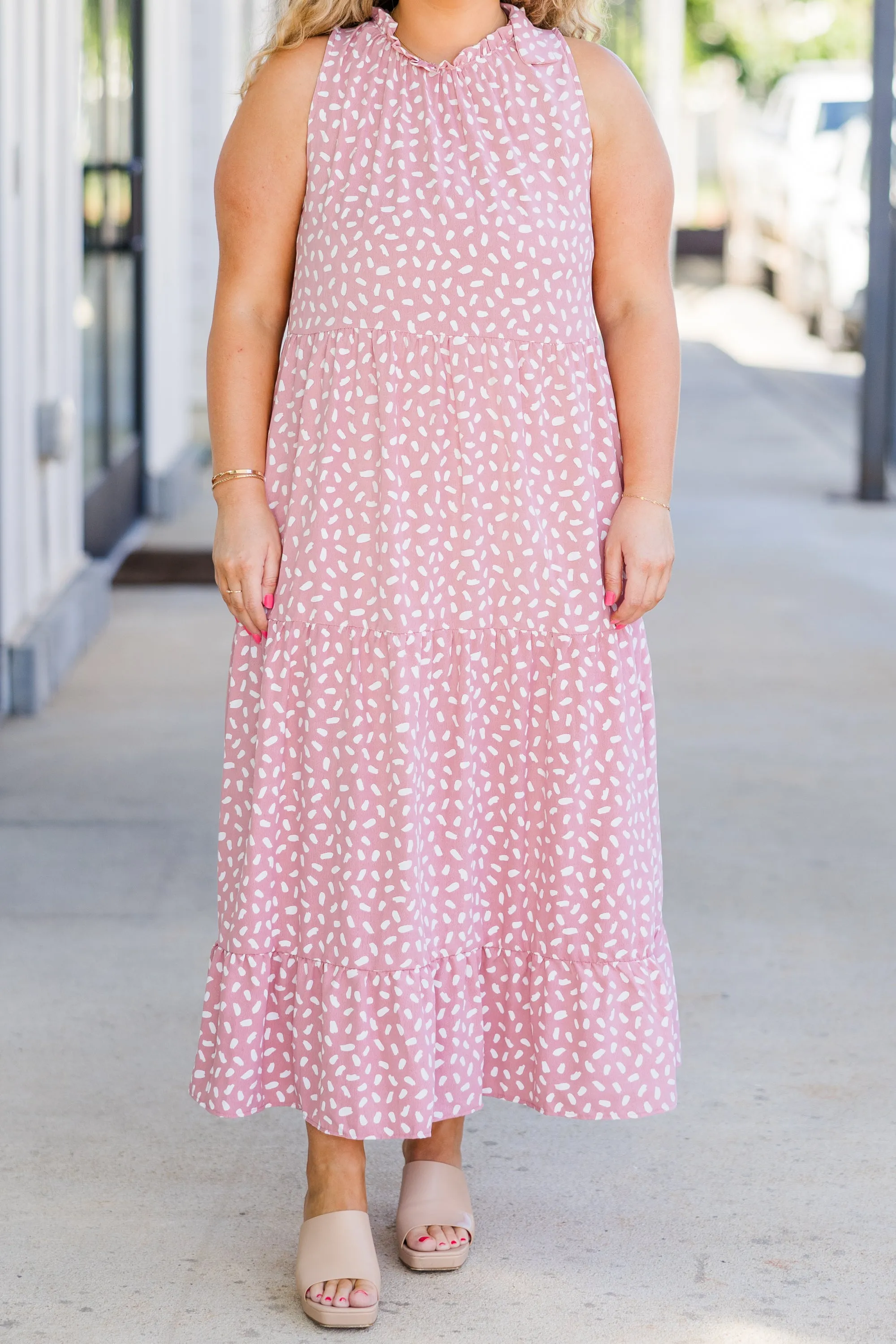 Weekend Wardrobe Maxi Dress, Mauve Dalmatian