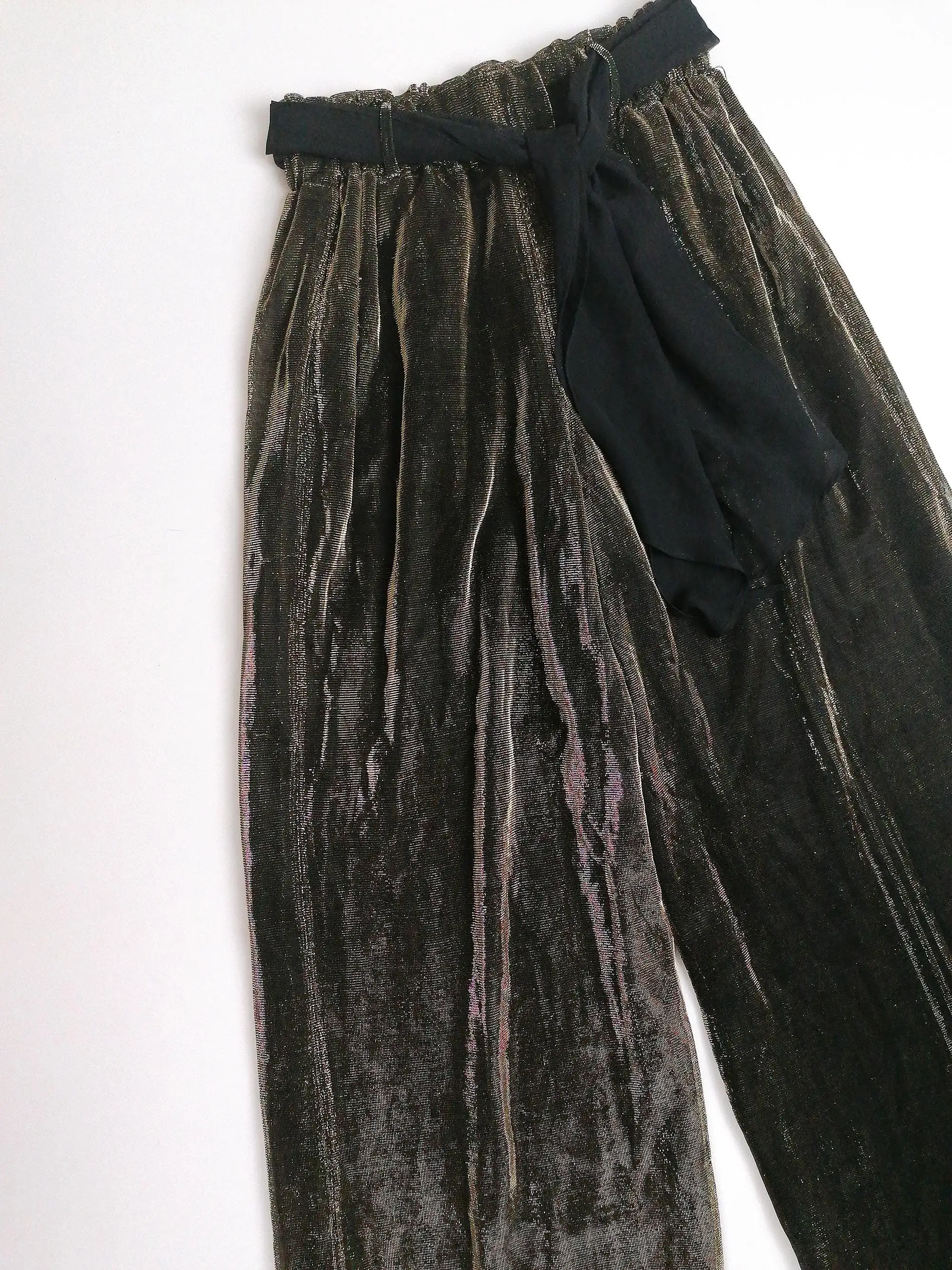 Wide Leg Black Gold Lurex Pants - size S-M