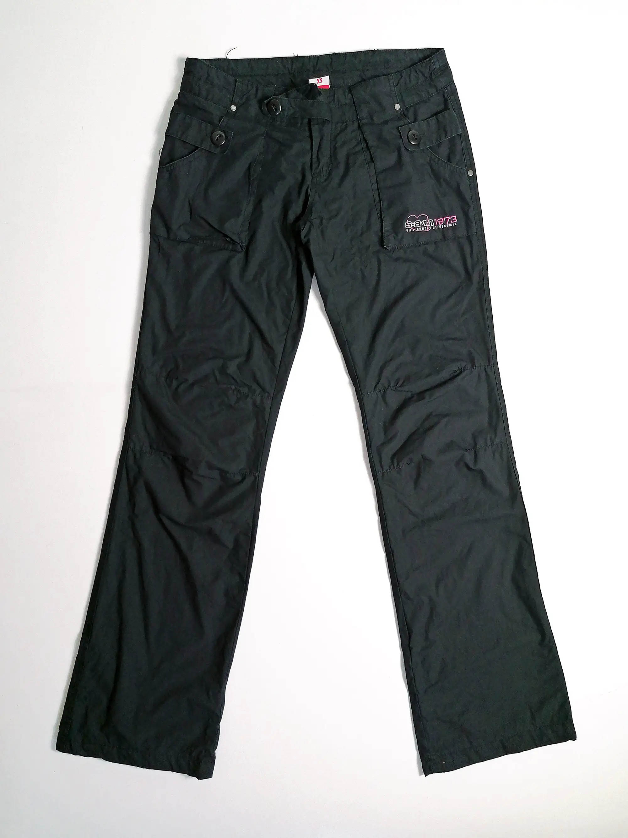 Y2K Soft Shell Low-Waist Flared Black Cargo Pants - size XS